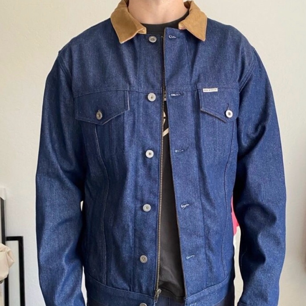 Iron & Resin Blue Denim Jacket with Tan Collar